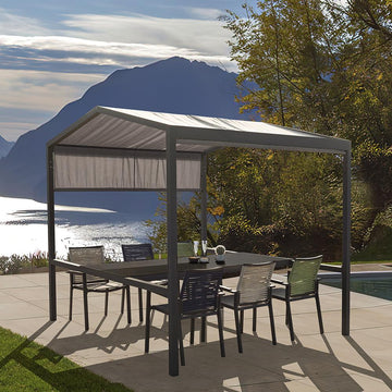 Outdoor Patio Adjustable Height Aluminum Dining Table with Canopy Convirt to Bar Table